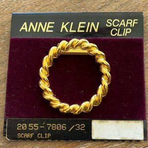 Vintage‎ ANNE KLEIN Gold Tone Round Braid Mesh Scarf Clip New on Card